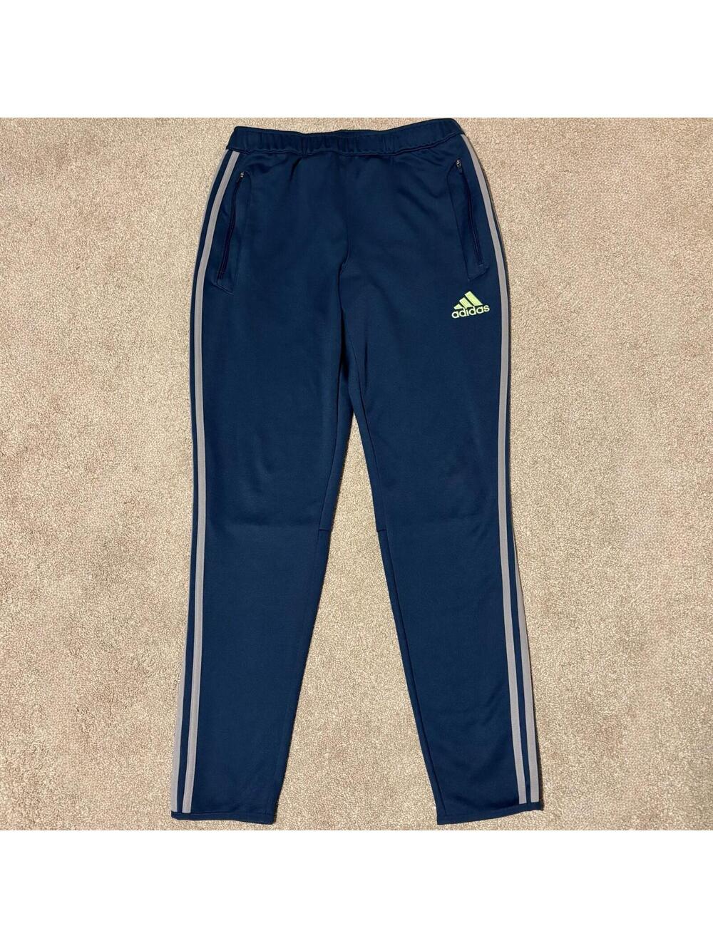 Adidas Mens Sz M Climacool Jogger Pants Blue w/ Neon Green 3 Stripe Gym Track